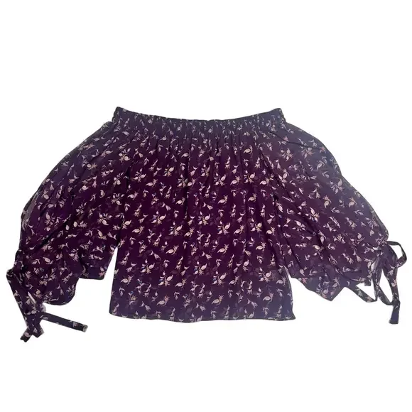 MISA Los Angeles Size M Adeli Top Off Shoulder Viscose Purple Floral Sheer Boho - Picture 7 of 12